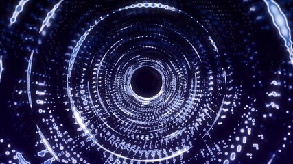 A dark blue-gray gradient spiral tunnel with white digital patterns and lights - Powered by Adobe