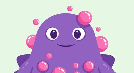 Adorable Purple Blob Character with Pink Bubbles Illustration for Children Content