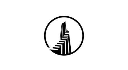 Abstract Minimalist Logo Depicting Stairs Ascending Within Circular Frame Design