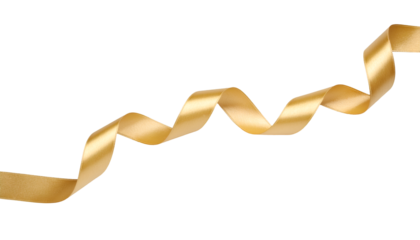 Gold ribbon satin curly scroll isolated on transparent png