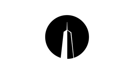 A sleek and modern monochrome logo design featuring a stylized skyscraper silhouette within a
