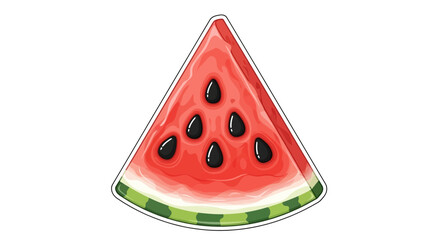 A vibrant watermelon slice illustration with seeds and a white background drawing