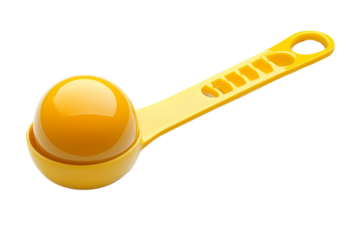 Bright yellow melon baller with melon ball, isolated on transparent background