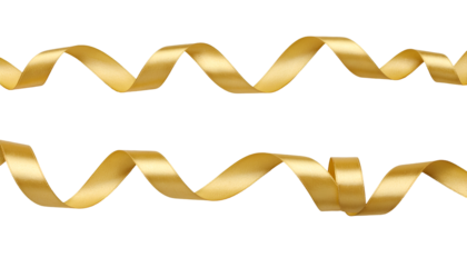 Gold ribbon satin curly scroll isolated on transparent png