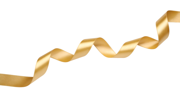 Gold ribbon satin curly scroll isolated on transparent png