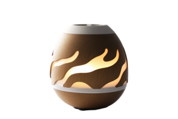 Stylish wooden aroma diffuser with warm light, beautifully isolated on transparent background