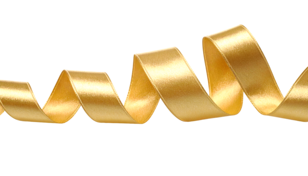 Gold ribbon satin curly scroll isolated on transparent png