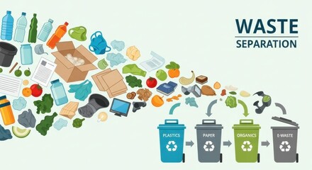 Vector illustration demonstrating proper waste segregation for environmental sustainability and