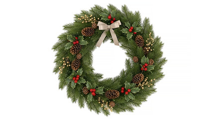 Ultra-Realistic Festive Christmas Wreath on White Background