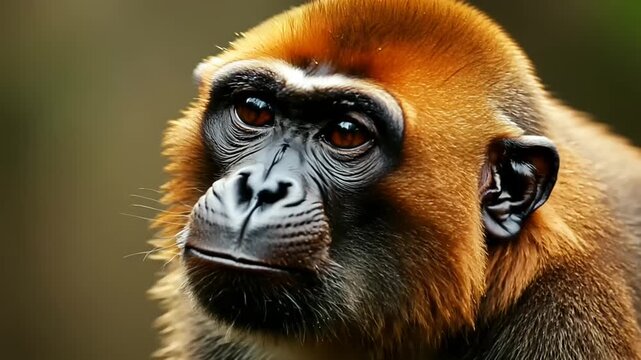 Cute Little Ginger Animal Close up of a Monkey's Face with a Blurry Background