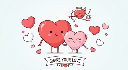Delightful hearts illustration expressing affection and a message of sharing love widely
