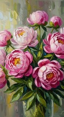 Painted peonies: A bouquet of blush blossoms in impasto style, creating a captivating visual texture