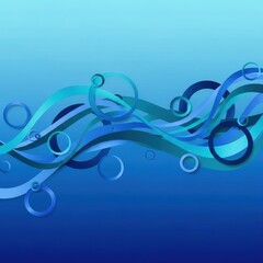 Harmonic waves and circular shapes floating in a serene blue gradient design