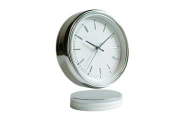 Modern minimalist clock face with silver details on transparent background