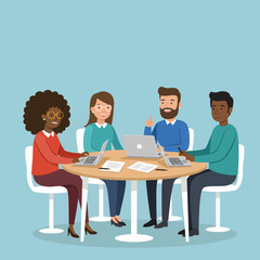 Diverse group of colleagues collaborating in a business meeting.