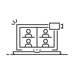 Fototapeta premium virtual meeting icon, online video conference, webinar thin line symbol isolated on white background, editable stroke eps 10 vector illustration