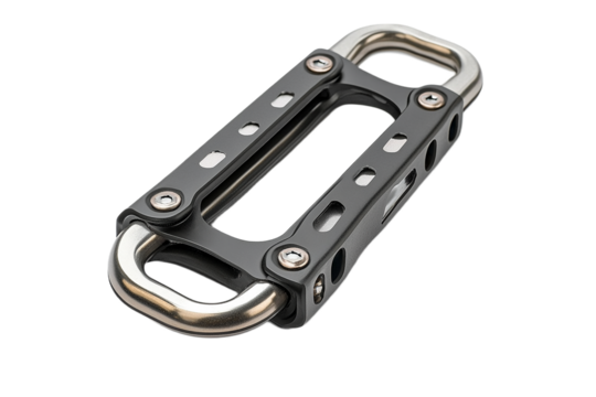 Modern black and silver metal connector hardware equipment piece on transparent background