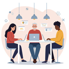 Diverse Team Collaborating on Laptops at a Table.