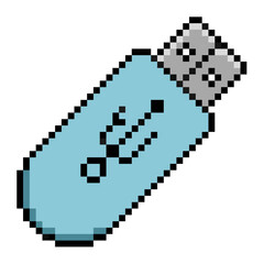 Pixel Flashdisk Vector Ideal for data storage, technology, and digital file graphics in a retro 8-bit style. Symbolizes memory, data transfer, and digital storage.