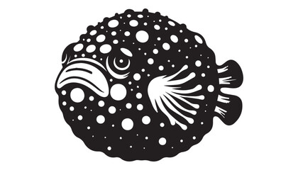 black color Tetraodontidae fish silhouette vector illustration, solid white background