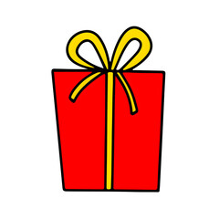 Red gift box with ribbon and bow for Christmas, birthday, or Valentine's Day present celebration surprise