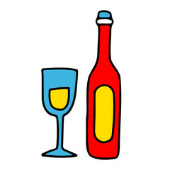 Red wine bottle and glass, isolated object for a celebration drink