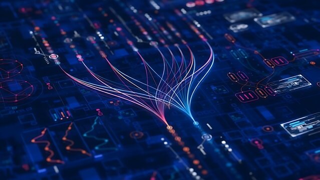 Digital data flow and processing on futuristic circuit board - Powered by Adobe
