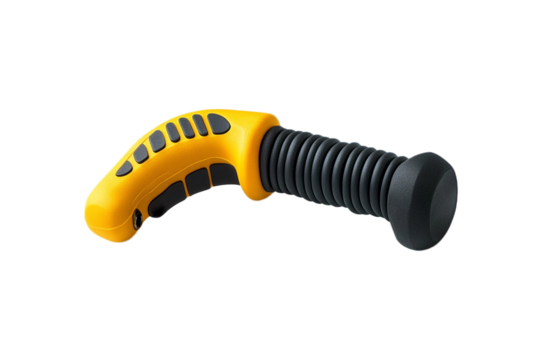 Bright yellow fascia blaster showing therapeutic massage tool on transparent background.