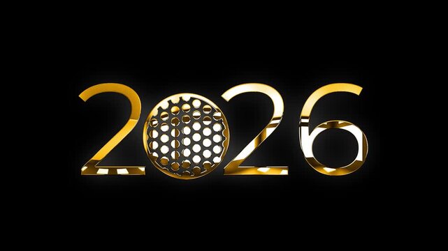 2026 golf ball text design with golden shine animation video.