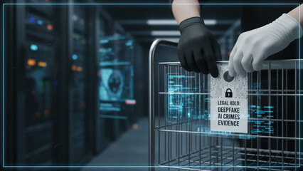 Legal hold tag on digital evidence with deepfake and ai crimes concept in cyber security environment