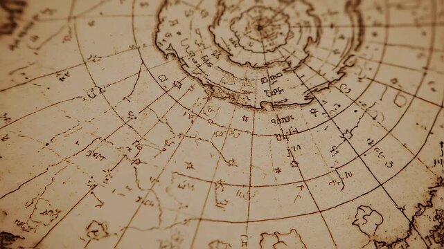 Ancient Map of the Arctic Region Animation Background with Grid Lines and Details