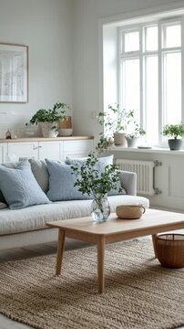 Minimalist Scandinavian living room with natural decor