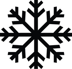 Stylized black snowflake icon on a white background representing winter, cold weather, ice, frost, and seasonal holiday concepts.