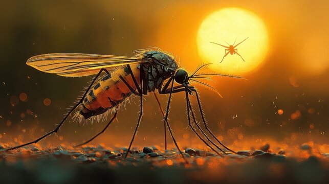 Mosquito in the Sunset - A Close-Up of Natures Irritant. - Powered by Adobe