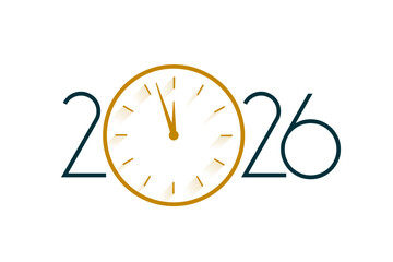 happy new year 2026 logotype with clock design