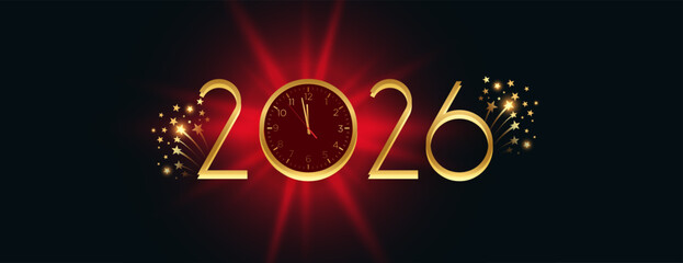 decorative 2026 golden lettering clock banner for new year eve