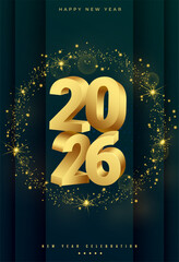 realistic 2026 new year festive poster with glitter effect