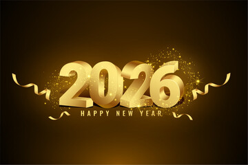 happy new year 2026 golden lettering in 3d style