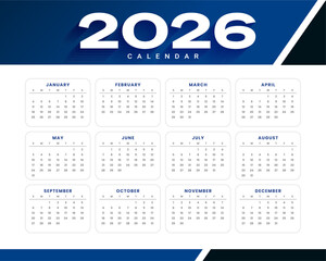 modern annual calendar template for 2026 new year