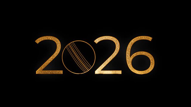 2026 text with Tennis ball design golden glitters shine animation video.