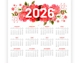 editable 2026 full page calendar template with floral decor