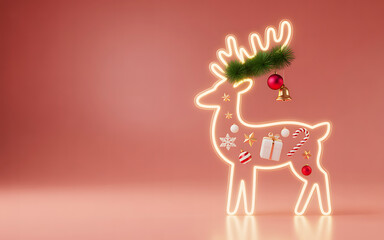 Fototapeta premium Glowing christmas reindeer decoration with festive ornaments