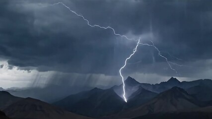A captivating time lapse sequence capturing the majestic progression of a severe thunderstorm with frequent lightning activity over an open wilderness.