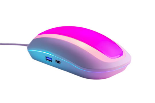 Futuristic computer mouse with vibrant RGB lighting design on transparent background