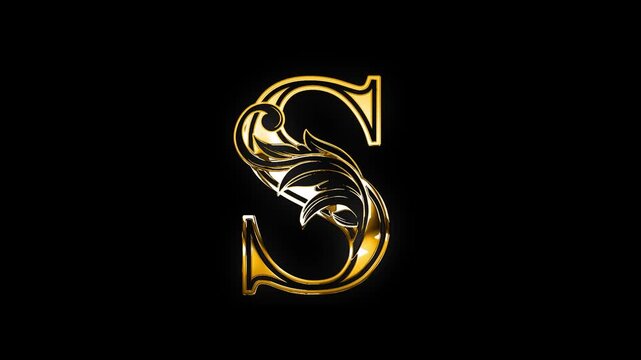 S alphabet vintage leaf text design golden shine animation video