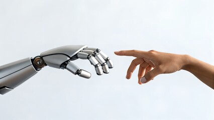 Robot and Human Hands About to Touch in Modern Creation of Adam Concept