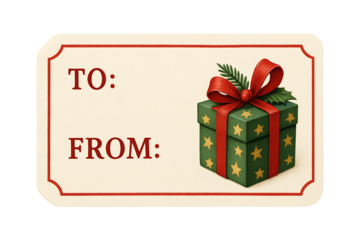 Christmas Gift Tag Label with Present Illustration Isolated on Transparent Background