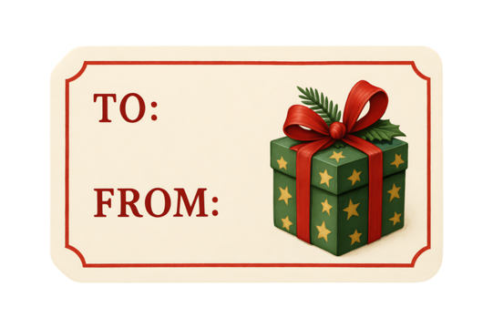 Christmas Gift Tag Label with Present Illustration Isolated on Transparent Background