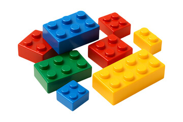 Obraz premium Colorful Plastic Building Bricks for Creative Play Isolated on Transparent Background