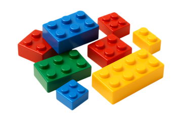 Colorful Plastic Building Bricks for Creative Play Isolated on Transparent Background